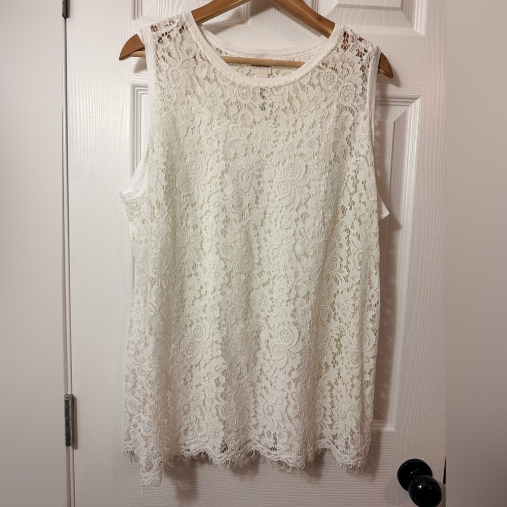 Chico’s Ivory Albaster Delicate Eyelet Lace Overlay Sleeveless Size 3